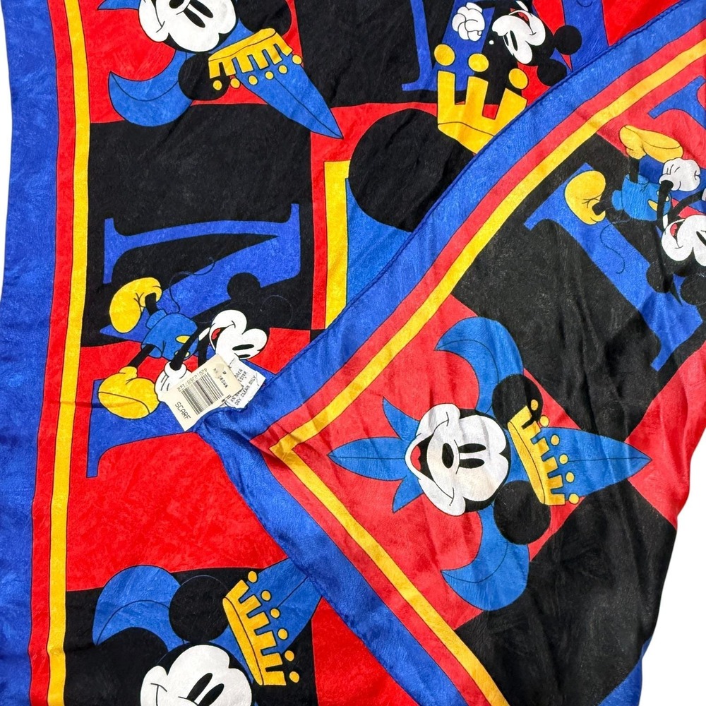 Mickey & Co Disney Scarf 1990s Jacquard Fabric Crown Red Blue LN With Tags - Picture 7 of 7